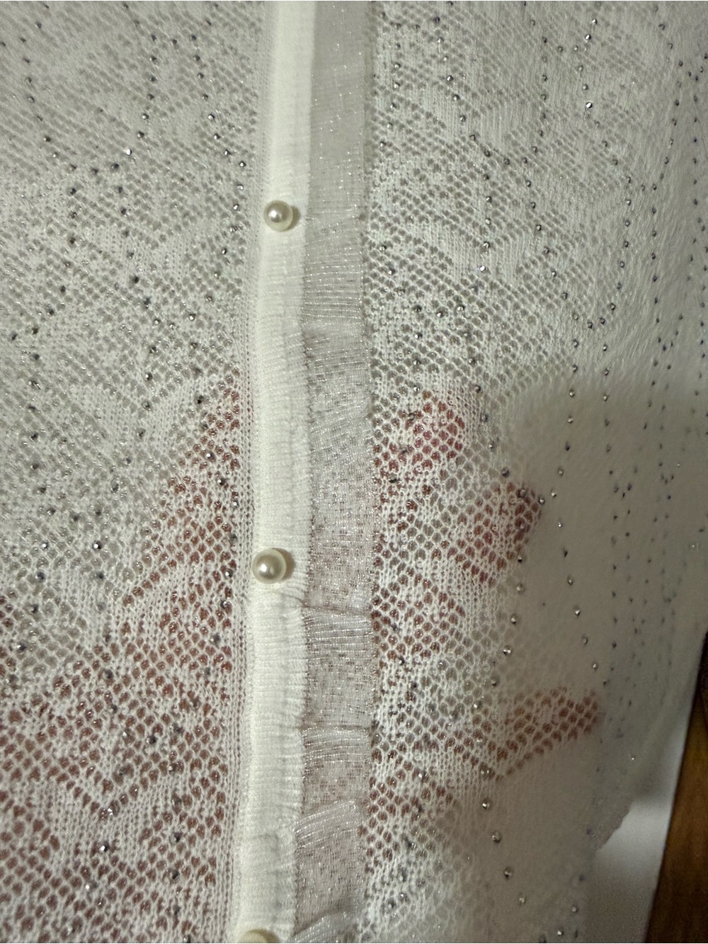 Women’s White V-Neck Short Sleeve Knit Cardigan - Picture 3 of 3